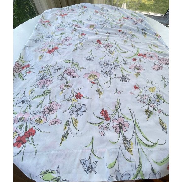 Vintage 1970s top sheet, pastel floral flat bedsheet, pink flowers, twin size - Picture 4 of 7